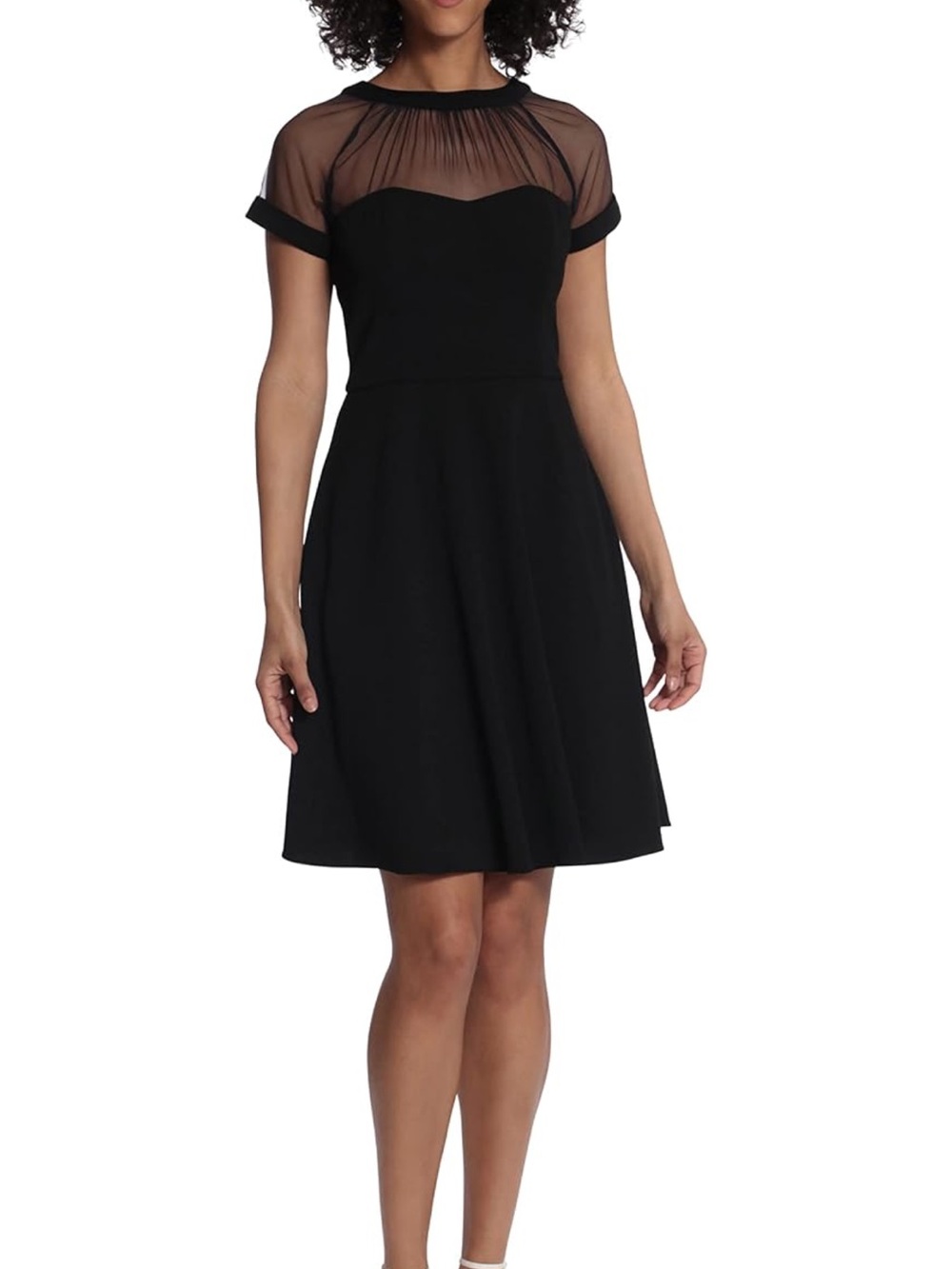 Maggy London Black Fit-and-Flare Dress with Sheer Yoke